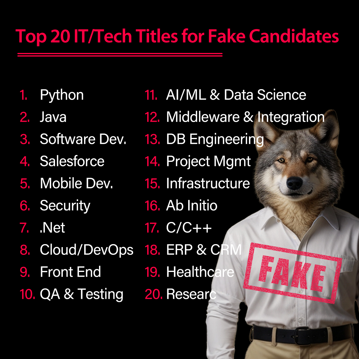 top 20 IT jobs for fake candidates